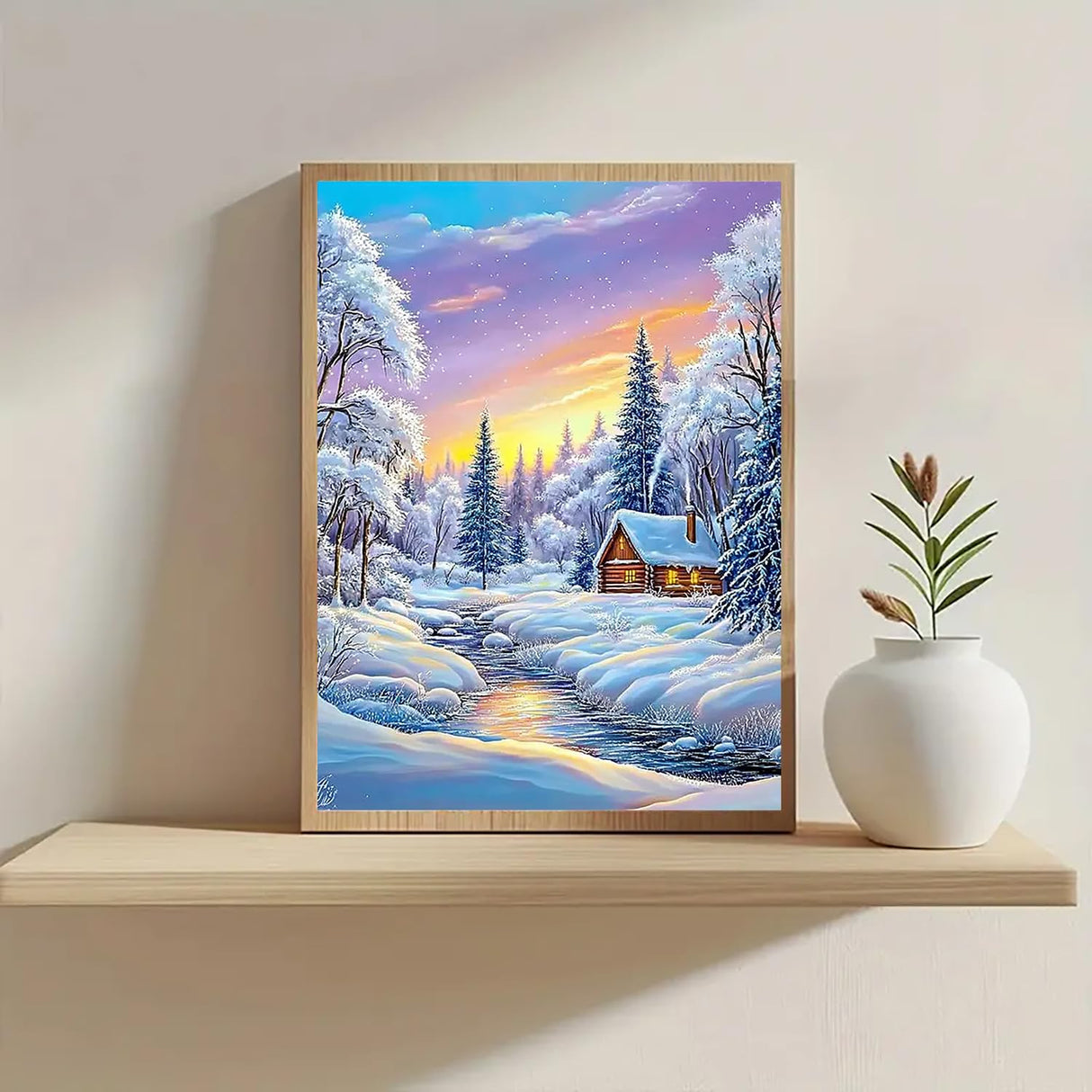 Winter Landscape Diamond Art Kits for Adults,5D Forest Lake Diamond Painting Kits for Adults Beginners,DIY Full Round Drill Diamond Dot Painting Gem Art Kits for Adult,Home Wall Decor 11.8x15.7 Inch VCLKDIY