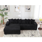 UPYOOE 111'' Modern Sectional Sofa, L-Shaped Corduroy Couch with Left Chaise Daybed, Extra-Wide Oversized Lounge, 8 Pillows, Corner Sofa Set for Living Room, Apartment, Office, Hotel, Bedroom, Black UPYOOE