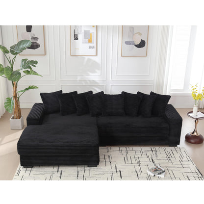 UPYOOE 111'' Modern Sectional Sofa, L-Shaped Corduroy Couch with Left Chaise Daybed, Extra-Wide Oversized Lounge, 8 Pillows, Corner Sofa Set for Living Room, Apartment, Office, Hotel, Bedroom, Black