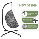 NICESOUL Oversized Patio Swing Egg Chair, Cozy Bird Cage Hanging Basket Chairs with Stand, Indoor Outdoor Large Rattan Swinging Chair, 450 lbs Sturdy Egg-Shape Padded Seat for Balcony Outside, Beige NICESOUL