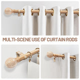 Zeerobee Wood Curtain Rods for Windows 48 to 84, 1 Inch Heavy Duty Drapery Rods with Imitation Wood Grain Leaf Pattern Finials, Indoor/Outdoor Modern Curtain Pole, 32"-86", Brown zeerobee