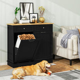 LOKO Kitchen Tilt Out Trash Cabinet, Modern Trash Cabinet with 2 Drawers & Adjustable Shelf, Pet Proof Trash Can Cabinet with Rubber Wood Tabletop, 39.5 x 14 x 35.5 inches (Black) LOKO