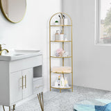 Homhedy 5-Tier Corner Shelf Stand, Metal Corner Bookshelf, Tempered Glass Shelves, Bathroom Storage Rack Shelf, Plant Stand, Modern Style,Golden Homhedy