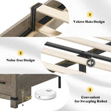 AMERLIFE Farmhouse Queen Bed Frame with 54" Tall Geometric Headboard & Footboard, Rustic Wood Platform Bed Frame with Large Storage Drawers, Wood Slats Support, No Box Spring Needed, Rustic Gray AMERLIFE