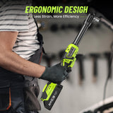 Robustrue 3/8" Cordless Ratchet Wrench, 58Ft-lbs (80N.m) 400RPM Light Weight Electric Ratchet, 6'' Extended Neck, 2x2.0Ah Battery, 8 Sockets, 3" Extension Bar, LED Light (RH80B) Robustrue