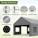 IDEALHOUSE 13'x20' Oversized Heavy Duty Carport - Portable Garage with Reinforced Frame & 4 Doors + 4 Windows, Large Shelter for Pickup Trucks, SUVs & Travel Trailers (Gray) IDEALHOUSE