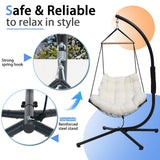 Single Hanging Swing Egg Chair With Stand, Polyester Static Rope + Wire Netting, With Thickened Uv Resistant Removable Cushions, 350lbs Capacity For Living Room Bedroom Balcony Patio Xmas Gift (White) VIXLON