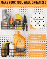 INCLY 4 Pack Pegboard Baskets Bins Set, 4 Size Square Style Black Metal Wire Basket for Any Peg Board Organizing Tools, Pegboard Accessories for Workbench Garage Wall Storage Attachments INCLY