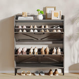 Derfullo Shoe Cabinet with 2 Flip Drawers,Shoe Storage Cabinet for Entryway,Freestanding Shoe Cabinet Organizer with Open Storage, Narrow Farmhouse Shoe Rack with Legs, Washed Gray Derfullo