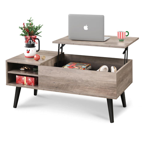 WLIVE Lift Top Coffee Table with Storage for Living Room,Small Hidden Compartment and Adjustable Shelf,Mid Century Modern ,Wood,Greige WLIVE