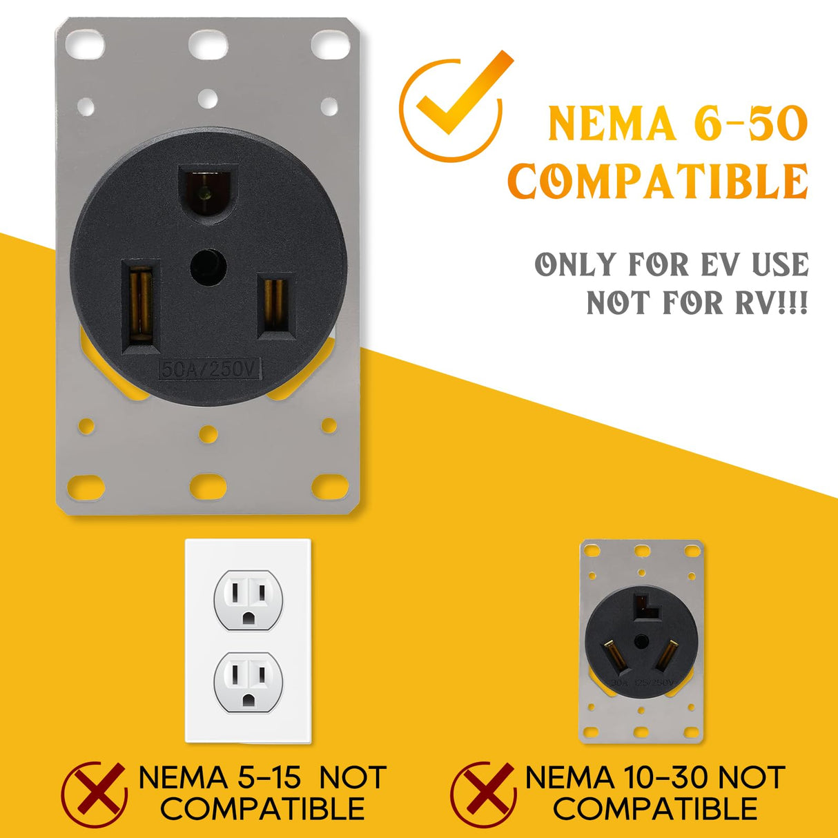 Kanayu EV Charger Adapter Compatible with NEMA 6-50P to 14-50R 50 Amp 3 Prong Welder Plug to 4 Prong Charging Connector, Welder Welding Dryer Charger Power Cord Adapter, EV use only, not for RV Kanayu