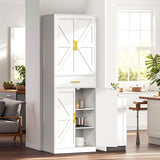 GTFURNI 71" Farmhouse Storage Cabinet with 4 Doors & Drawer, Adjustable Shelves Kitchen Pantry Cupboard, Freestanding Cabinet for Dining Room/Living Space, White GTFURNI