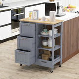 GOFLAME Kitchen Island Cart on Wheels with Storage, Versatile Rolling Cart with Wood Countertop, 3 Drawers, Removable Tray & Lockable Casters, Mobile Serving Trolley for Kitchen, Dining Room, Grey GOFLAME