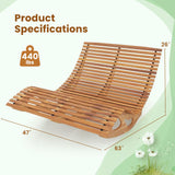 HAPPYGRILL Outdoor Acacia Wood Double Chaise Lounge, Rocking Chair with High Back, Slatted Seat, Stopper, Outside Wood Rocker for 2, 440 Lbs Capacity Sun Lounger Loveseat HAPPYGRILL