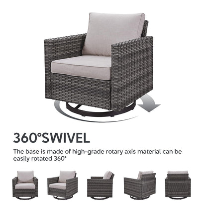 Belord Outdoor Sectional Furniture with Swivel Rocker Chair, 10 Pieces Wicker Patio Furniture Sets with Ottoman L Shaped Sofa Coffee Table Beige Cushion