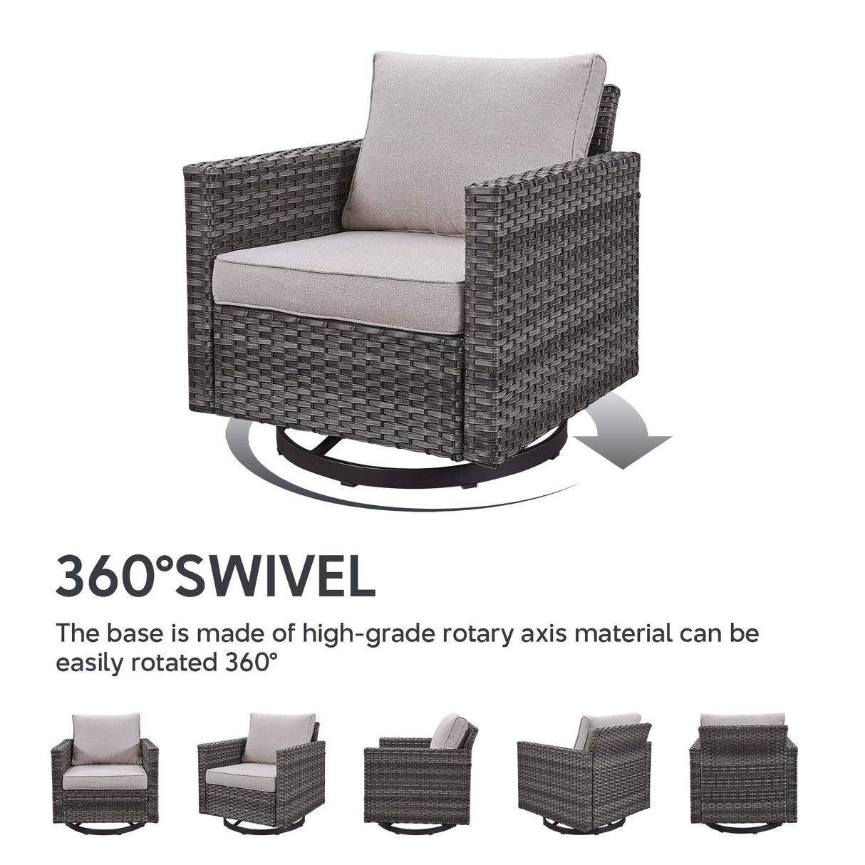 Belord Patio Sectional Furniture Set with Coffee Table: 8 Pieces Wicker Patio Conversation Set with L Shaped Sofa, Outdoor Swivel Glider Rocker, Rattan Ottomans, Removable Belord
