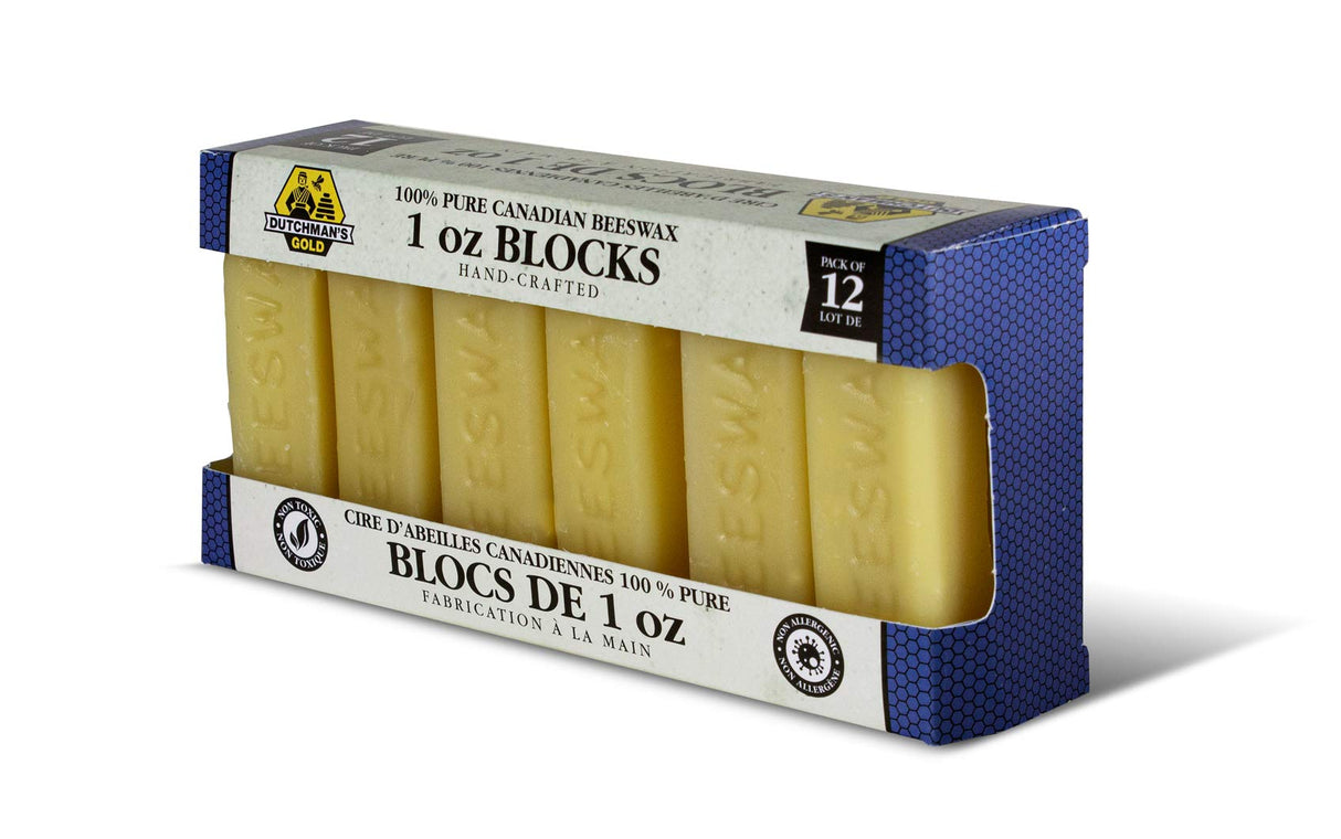 Dutchman’s Gold Canadian Yellow Beeswax Block - Pack of 12 (1 oz Each) - Cosmetic-Grade Natural Beeswax for Candle Making, Soap, Crafts, Beauty - Pure Beeswax Bars - Safe and Easy to Melt Dutchman's Gold