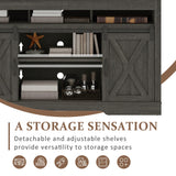 FansaFurn Farmhouse TV Stand for 65+ Inch TV, 34'' Tall Entertainment Center with Sliding Barn Doors, Rustic Wood Media Console Storage Cabinet Television Stand for Living Room, Bedroom (Dark Grey) FansaFurn