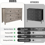 CATMIX Farmhouse 6 Drawers Dresser, Wood Double Dresser Chest of Drawers Wide Storage Organizer Cabinet for Bedroom, Living Room, Rustic Grey CATMIX