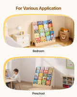 VEVOR 5-Tier Montessori Bookshelf, Scalloped Kids Bookcase, Wooden Book Shelf with 2 Dual Hooks, Daycare Furniture Display Bookshelf for Bedroom, Living Room, Entryway, Nursury, Preschool VEVOR