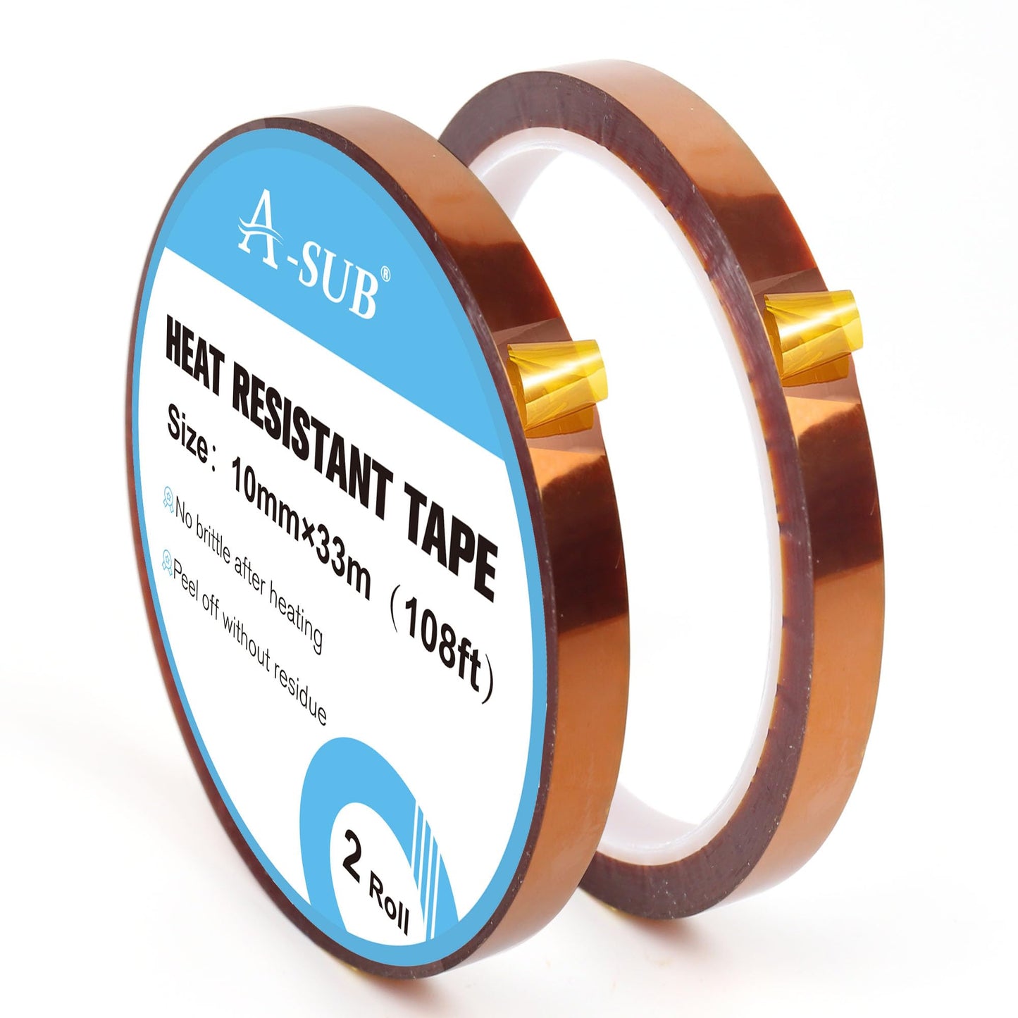 A-SUB Heat Resistant Tape for Sublimation,No Residue 2 Rolls 10mmX33m 108FT,Heat Transfer High Temperature Tape for Heat Press