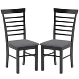 HOMCOM Wooden Dining Chairs Set of 2, Farmhouse Upholstered Kitchen Chairs with Rubber Wood Frame for Living Room, Dining Room, Black and Gray HOMCOM