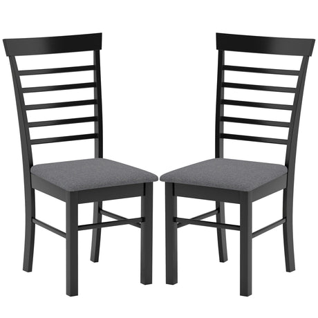 HOMCOM Wooden Dining Chairs Set of 2, Farmhouse Upholstered Kitchen Chairs with Rubber Wood Frame for Living Room, Dining Room, Black and Gray HOMCOM
