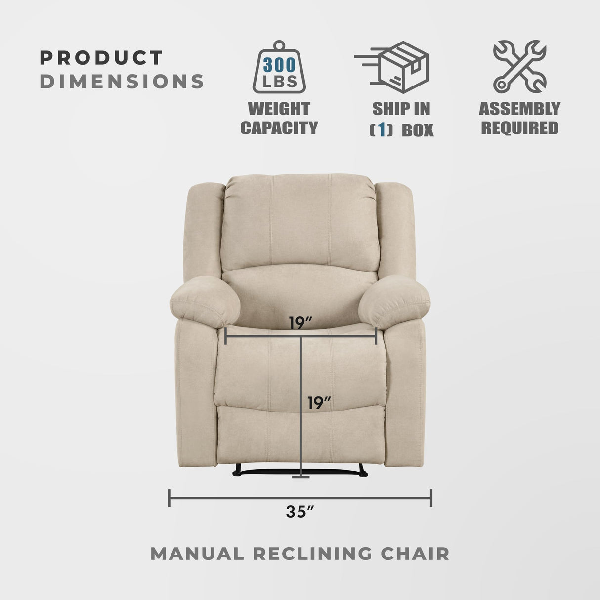 Lexicon Manual Recliner Sofa Chair, Home Theater Seating, Wall Hugger Manual Reclining Nursery Chair for Bedroom/Living Room/Office/Apartment, Oatmeal Textured Fabric Lexicon