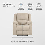 Lexicon Manual Recliner Sofa Chair, Home Theater Seating, Wall Hugger Manual Reclining Nursery Chair for Bedroom/Living Room/Office/Apartment, Oatmeal Textured Fabric Lexicon
