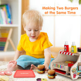 Victostar Wooden Play Food Set (58 pcs) Slice & Stack Sandwich Counter, Pretend Play Store Food Toys, Burger Shop Toys for Boys and Girls Victostar