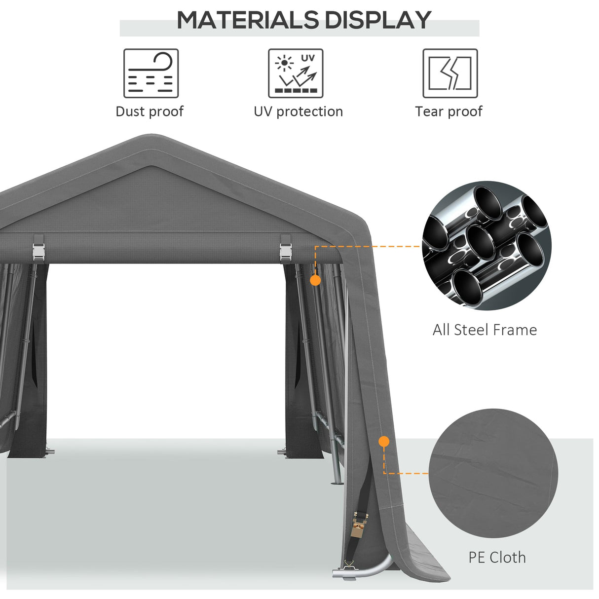 Outsunny 10' x 20' Carport Portable Garage, Heavy Duty Storage Tent, Patio Storage Shelter w/Anti-UV PE Cover and Double Zipper Doors, for Motorcycle Bike Garden Tools, Gray Outsunny