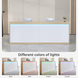 Huariifowm LED Reception Desk with Drawers & Lockers – Modern Front Counter Desk for Office, Salon, Spa, Hotel Lobby or Retail Store (White+ Maple, 71" L*24W*39" H) Huariifowm