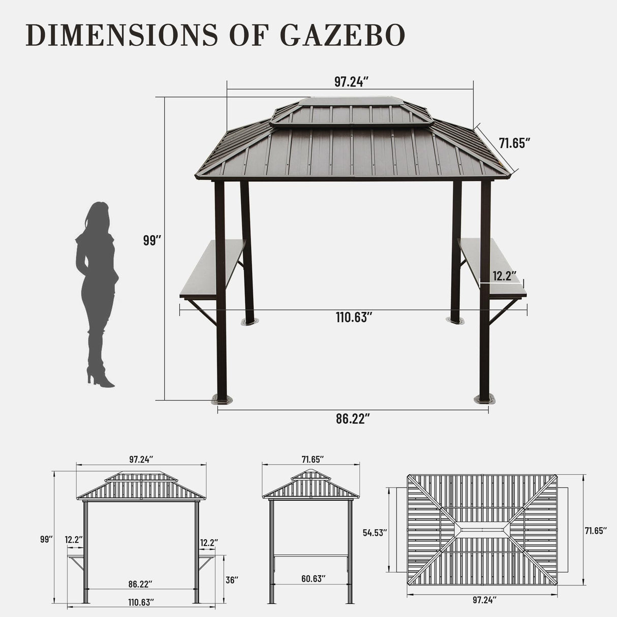 Domi Grill Gazebo 8' X 6', Outdoor Aluminum Hardtop BBQ Gazebo Canopy Double Roof with Shelves Serving Tables and Hooks for Patio Lawn Backyard Deck domi outdoor living
