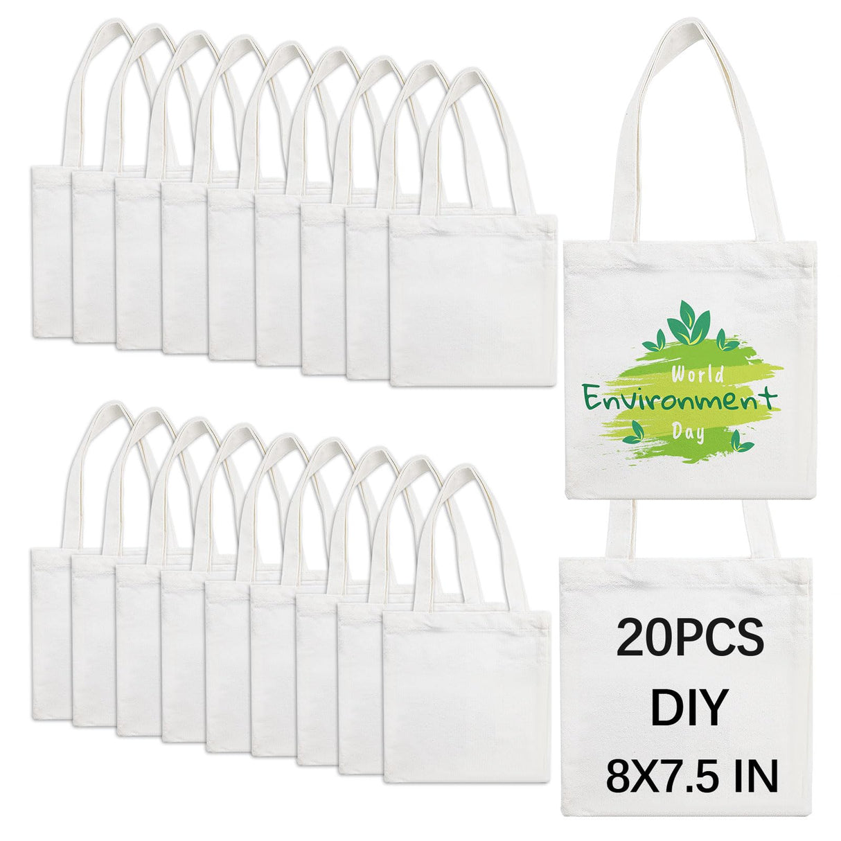 OKBA 20 Pcs 8X7.5 Inch Sublimation mini tote bags,Blank Canvas Tote Bags Reusable Grocery Bags, small tote bags for kids DIY (White) OKBA