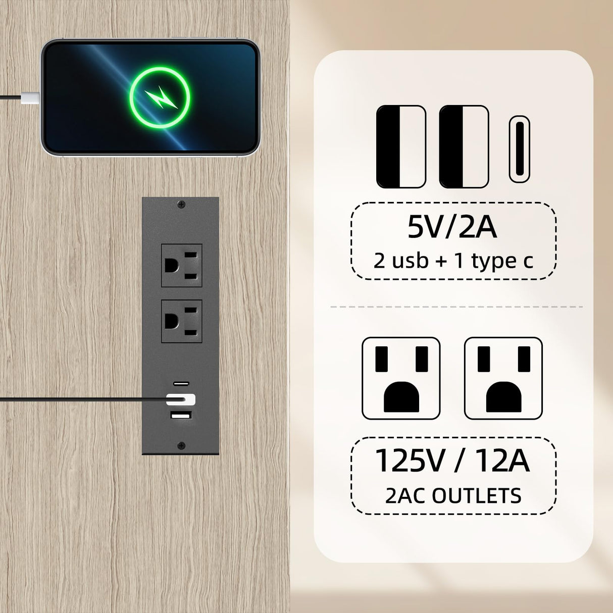 Yenlure LED TV Stand 60 Inch for Living Room with Charging Station, Entertainment Center with 2 Industrial Bookshelves, Modern Console Cabinet with Storage Drawers (Greige) Yenlure