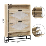 Gyfimoie Shoe Cabinet with 2 Flip Drawers, Free Standing Shoe Storage Organizer Cabinet with Rattan Doors for Entryway, Narrow Shoe Rack Cabinet (Natural) Gyfimoie