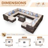 BULEXYARD 15 Piece Highback Wicker Patio Furniture Sets with Firepit, All-Weather Heavy Duty Outdoor Conversation Set Modular, Extra Deep Wide 14-Seats Sectional Couch Sofa for Backyard, Brown & Beige BULEXYARD