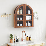 YUCHIATH Wall Bathroom Cabinet with Glass Doors, Wood Medicine Cabinet with Adjustable Shelf, Arched Hanging Cabinet for Bathroom, Livingroom, Kitchen (Walnut) YUCHIATH
