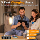 Set of 2 Industrial Touch Control Table Lamps with 2 USB Ports and AC Outlet - 3-Way Dimmable Black Bedside Lamps Nightstand Desk Lamps for Bedroom Living Room, Glass Shade & 2 LED Bulbs Included Nintiue