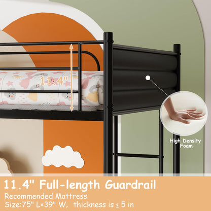 Whalefall Metal Bunk Bed Twin Over Twin, Convertible Into 2 Individual Twin Bunk Beds for Kids Adults, Twin Size Bed with Removable Ladder & Upholstered Headboard, Space-Saving, Easy Assembly(Black)