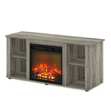 Furinno Jensen Fireplace Entertainment Center TV Stand with Open Storage for TV up to 55 Inch, French Oak Grey Furinno