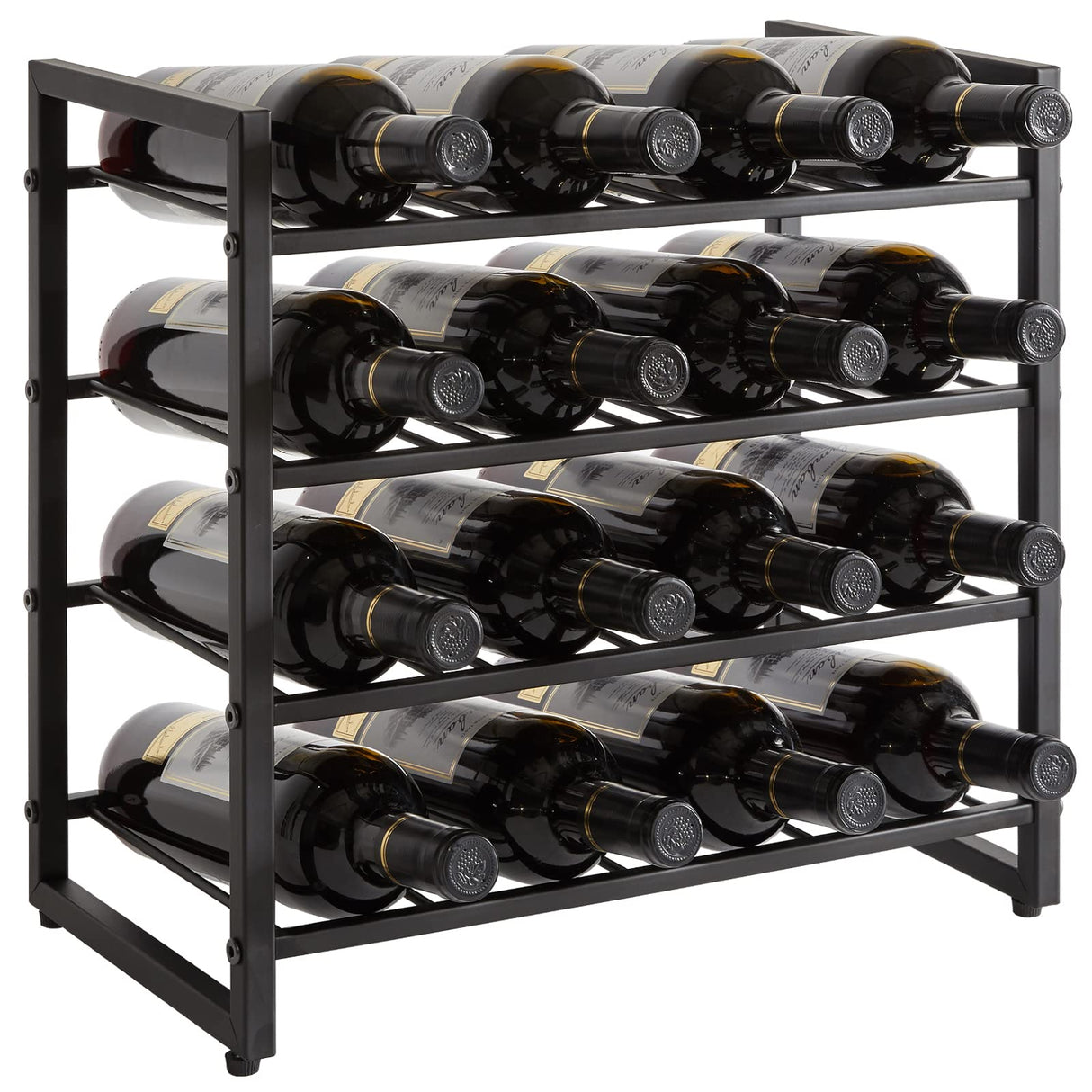 IBUYKE Wine Racks Countertop, 4 Tiers Metal Wine Rack,Wine Rack Freestanding Storage 16 Bottle Capacity, for Home Kitchen, Pantry, Wine Cellar, Bar, Black UTMJ903H IBUYKE