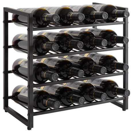 IBUYKE Wine Racks Countertop, 4 Tiers Metal Wine Rack,Wine Rack Freestanding Storage 16 Bottle Capacity, for Home Kitchen, Pantry, Wine Cellar, Bar, Black UTMJ903H IBUYKE