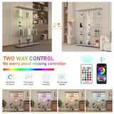 lunhung 3 Column 2 Doors Glass Display Cabinet with LED Lights & Wheels, 4-Shelf Removable Curio Cabinet w/ Lock & Glass Shelves, 65"H Floor Standing Bookshelf Storage Showcase for Living room (White) lunhung