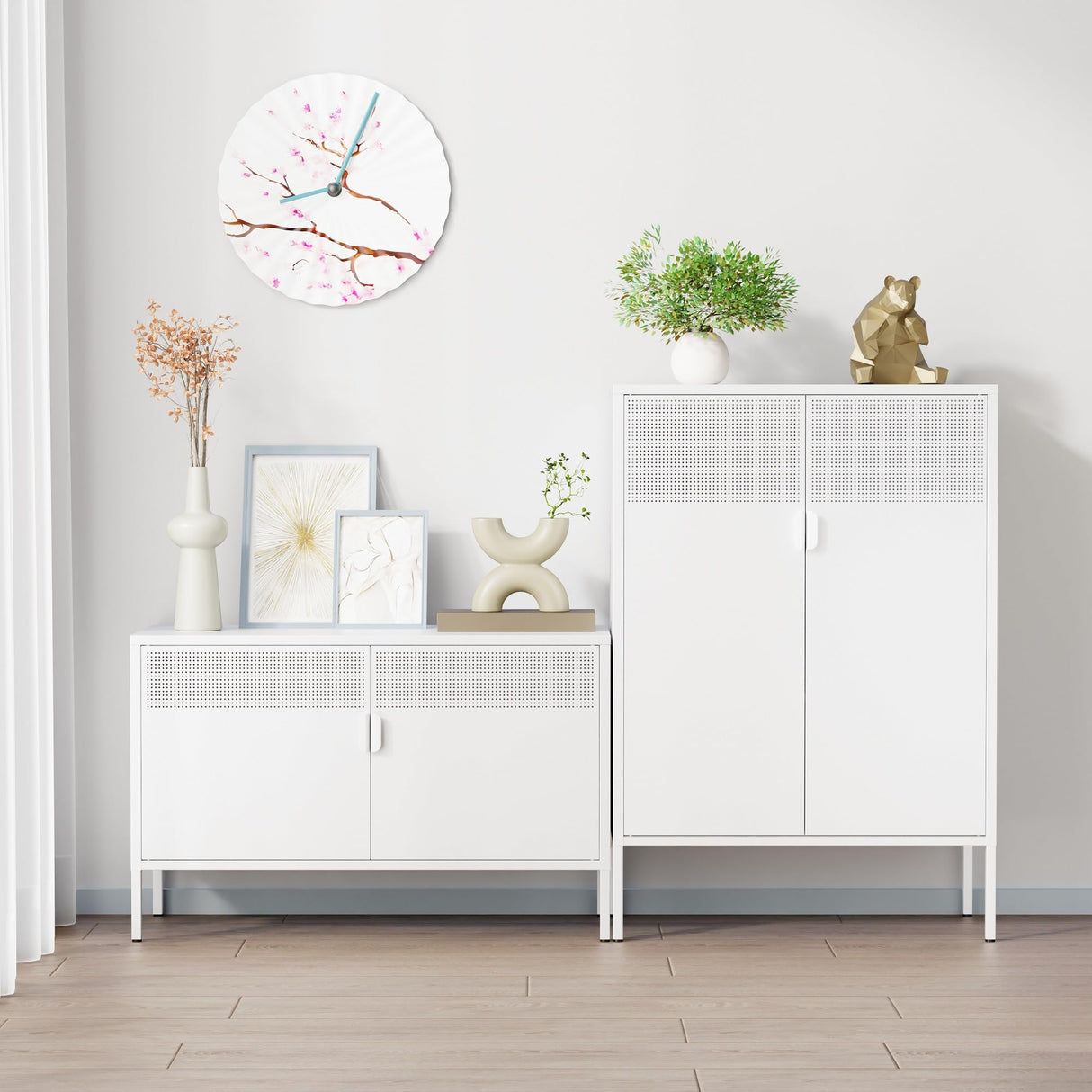 Ustamio White Metal Storage Cabinet with Doors and Shelves, 3 Tier Metal Office Storage Cabinet, Metal Locker Storage Cabinet for Home, Office, Living Room and Entryway Ustamio