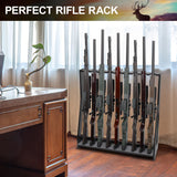 Xnwouco Gun Rack, Freestanding Rifle Gun Rack, Wooden Adjustable Rifle Stand Holds up 9 Long Guns, Gun Display Stand with Anti-scratch Padding, Rifle Storage Holder for Home, Garage, Black Xnwouco