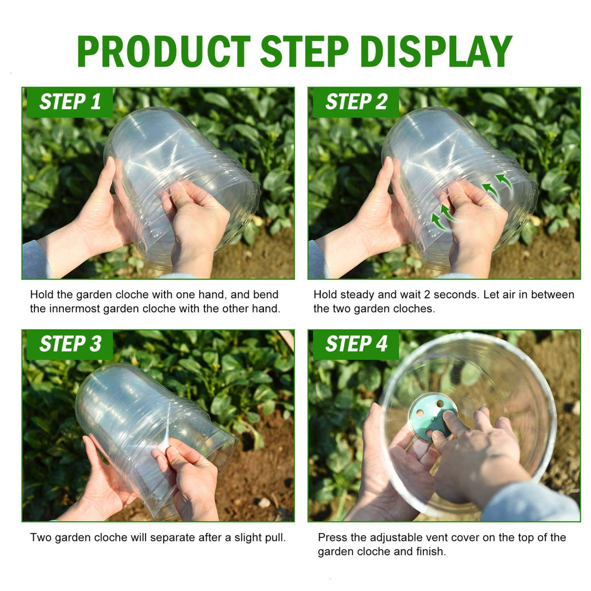 Vumdua Cloche Garden Dome, 6 Pack Plant Covers, Clear Plastic Dome, Humidity Domes for Seed Starting Greenhouse, Plant Dome with 18 Ground Securing Pegs & 10 Plant Label (7.3" D x 6.9" H) Vumdua