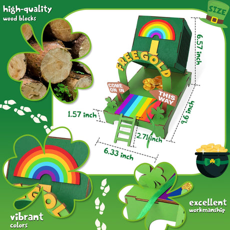 OFIHIDO Leprechaun Trap Kit for Kids,Wood DIY Craft Catch a Leprechaun Trap Kit for Kids Classroom Activity,St. Partrick Day Decorations Party Supplies OFIHIDO