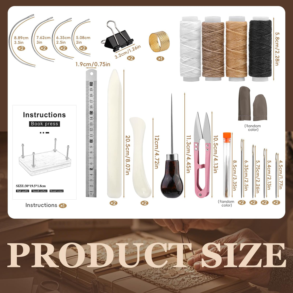 JUPEAN 34 Pcs Book Binding Kits, Book Press(11.81”x7.56”), Books Making Kit with Bone Folder Bookbinding Needles Waxed Threads Books Binding Awl, Bookbinding Tools for Beginners JUPEAN