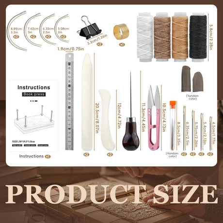 JUPEAN 34 Pcs Book Binding Kits, Book Press(11.81”x7.56”), Books Making Kit with Bone Folder Bookbinding Needles Waxed Threads Books Binding Awl, Bookbinding Tools for Beginners JUPEAN